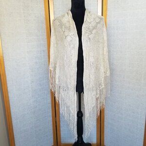 Gold Metallic Floral Fringe Shawl Wrap Scarf